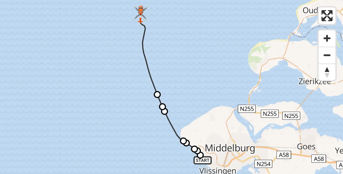Vluchtroute Kustwachthelikopter Koudekerke - , 29 maart 2025, 14:34