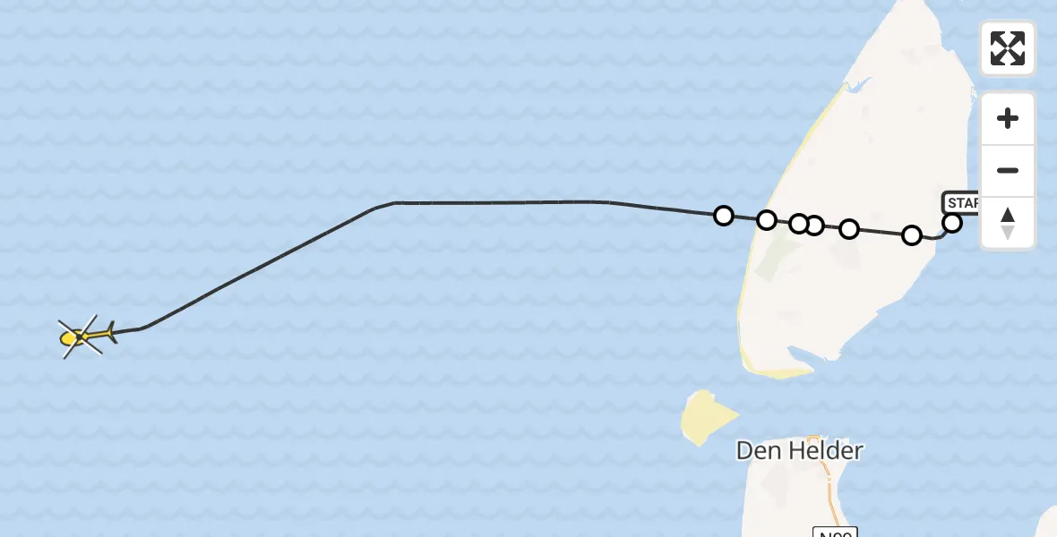 Routekaart van de vlucht: Kustwachthelikopter naar Lancasterdijk