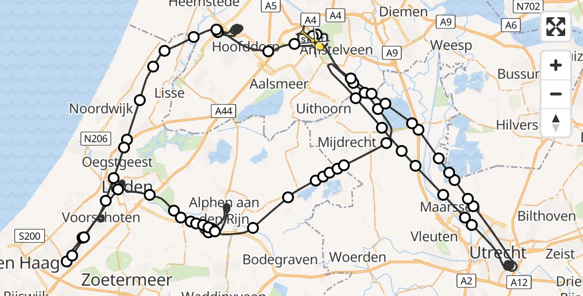 Vluchtroute Politiehelikopter van Schiphol naar Schiphol