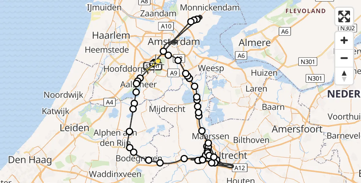 Vluchtroute Politiehelikopter van Schiphol naar Schiphol
