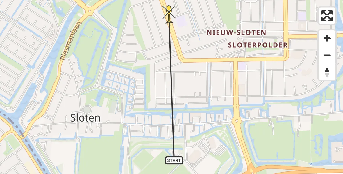 Vluchtroute Politiehelikopter van Amsterdam naar Amsterdam