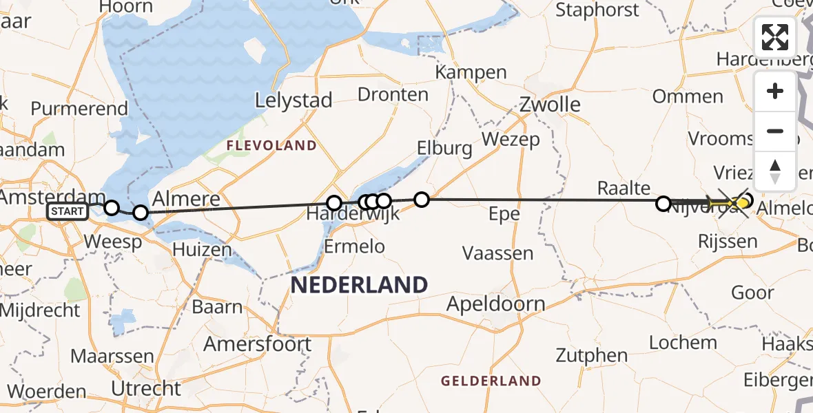 Routekaart van de vlucht: Politiehelikopter naar Wierden, Strandboulevard