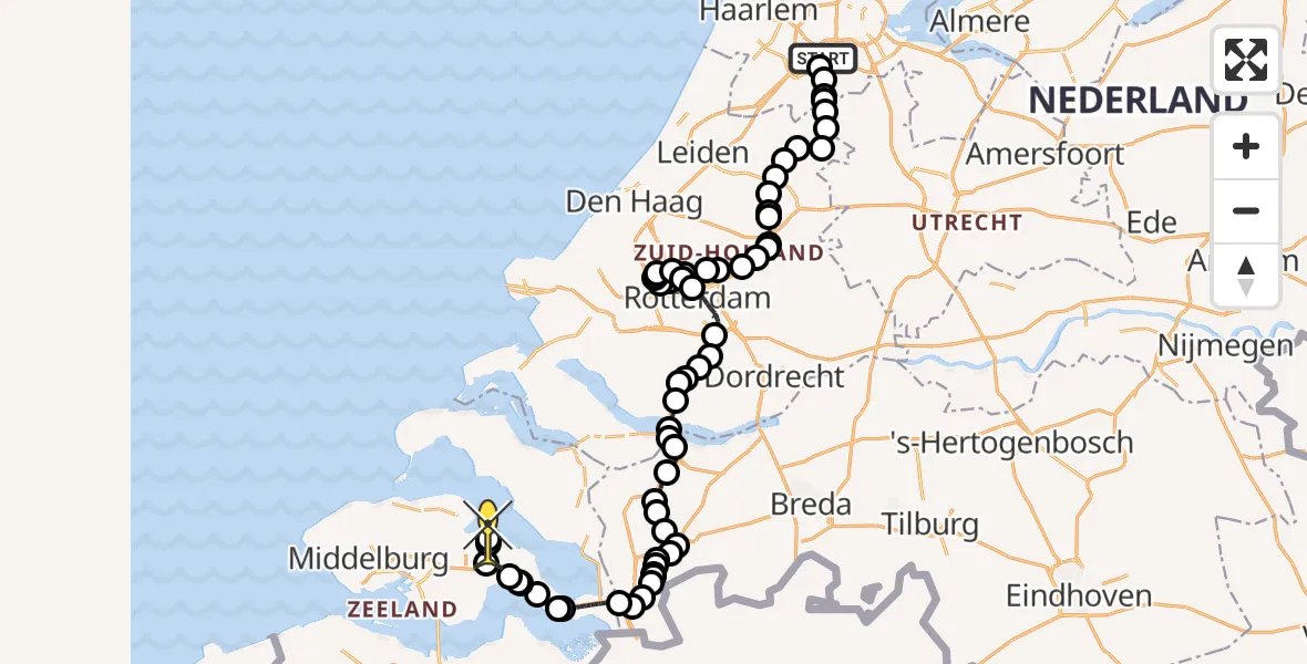Routekaart van de vlucht: Politiehelikopter naar Wilhelminadorp, E.L.T.A. straat