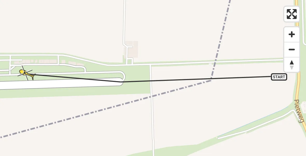 Routekaart van de vlucht: Politiehelikopter naar Vliegveld Midden-Zeeland, Calandweg