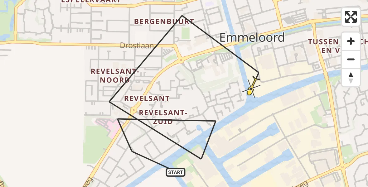 Routekaart van de vlucht: Politiehelikopter naar Emmeloord, Venusstraat
