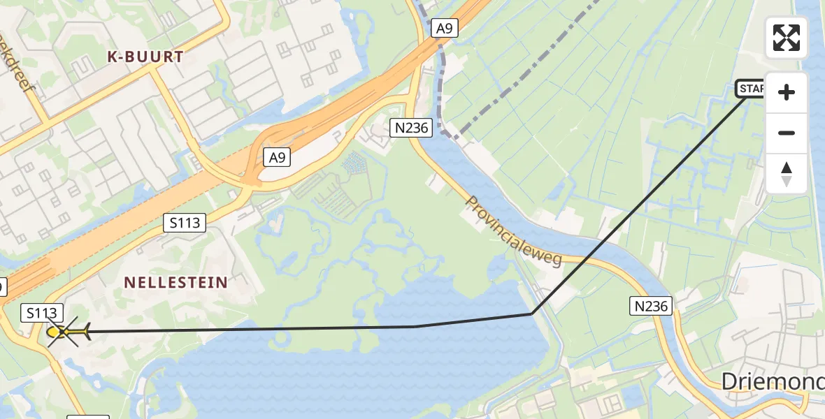 Vluchtroute Politiehelikopter van Amsterdam naar Amsterdam