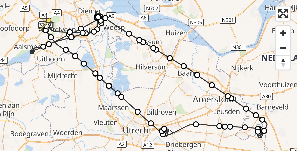 Vluchtroute Politiehelikopter van Schiphol naar Schiphol