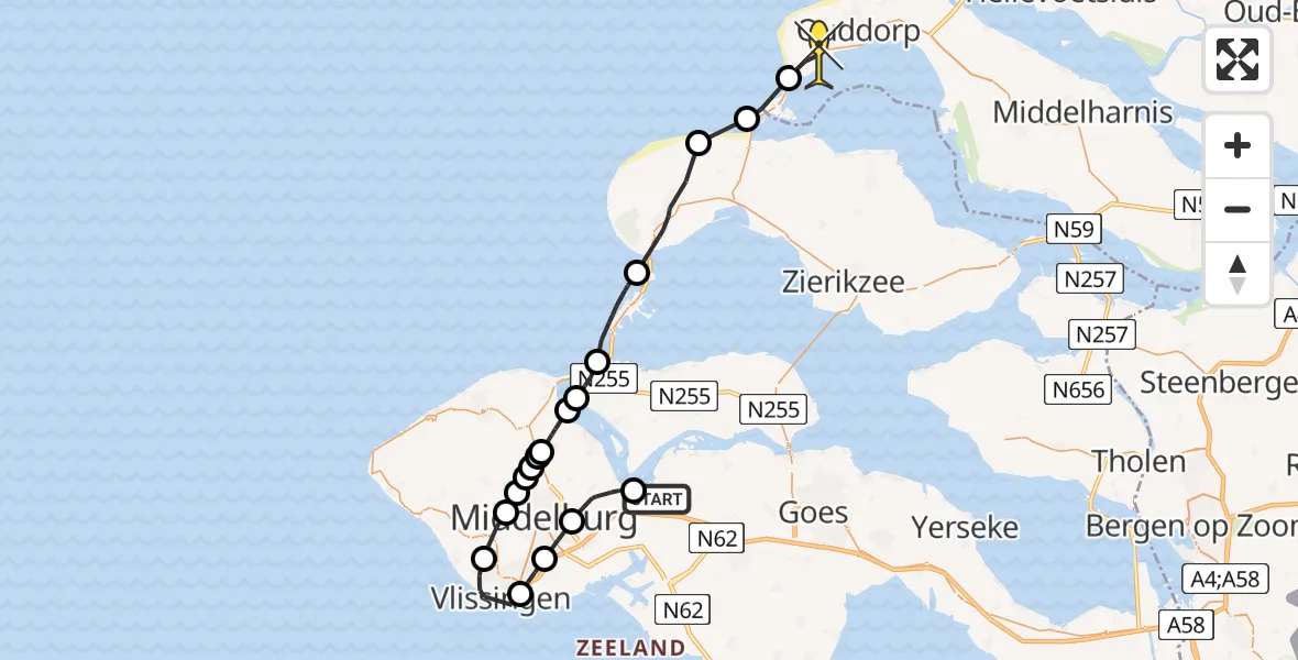 Routekaart van de vlucht: Politiehelikopter naar Ouddorp, Bastiaan de Langeplaatweg