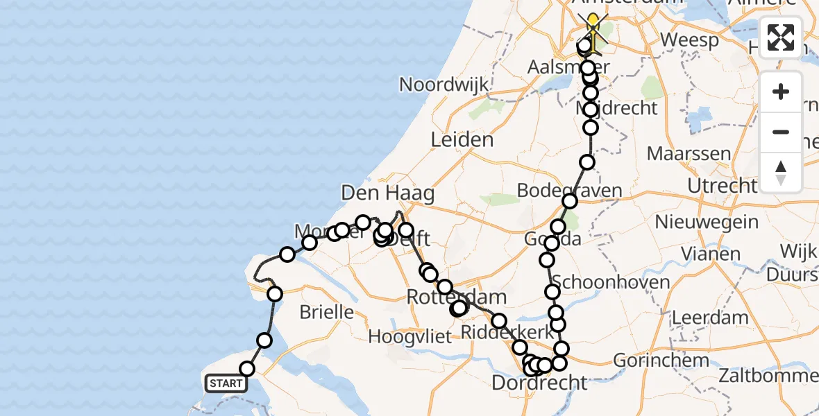 Routekaart van de vlucht: Politiehelikopter naar Schiphol, Zuidweg