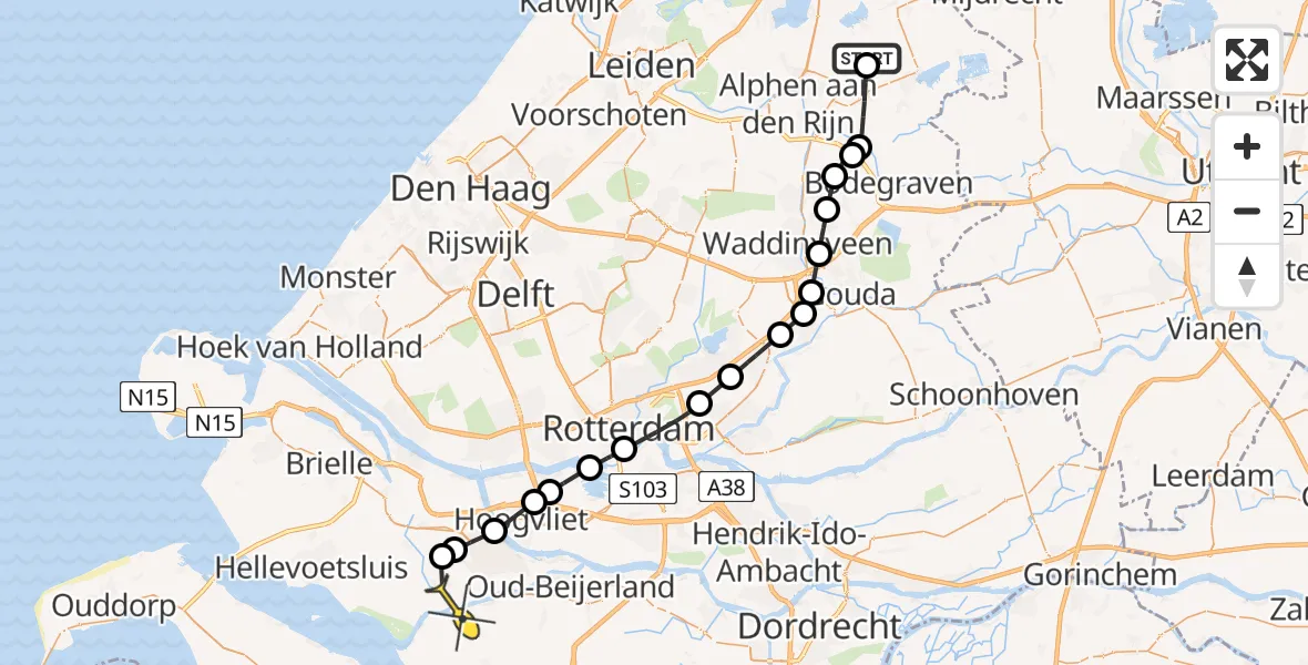 Routekaart van de vlucht: Politiehelikopter naar Simonshaven, Noordeinde