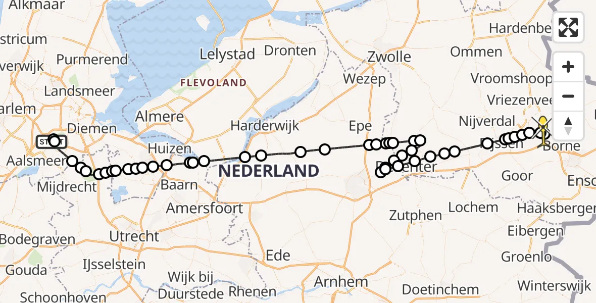 Routekaart van de vlucht: Politiehelikopter naar Almelo, Kraayveldstraat