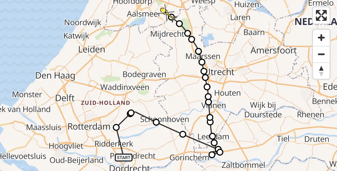 Routekaart van de vlucht: Politiehelikopter naar Amstelveen, Marathon
