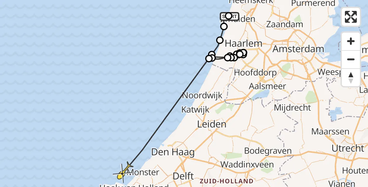 Routekaart van de vlucht: Politiehelikopter naar Noordzeehaven