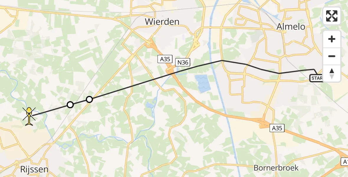 Routekaart van de vlucht: Politiehelikopter naar Zuna, Jan Vermeerstraat