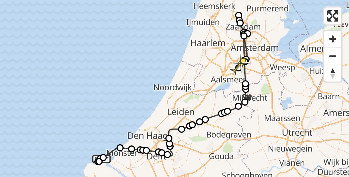 Vluchtroute Politiehelikopter van  naar Schiphol