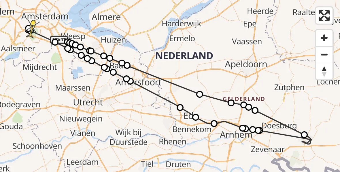 Vluchtroute Politiehelikopter van Academisch Medisch Centrum (AMC) naar Amsterdam