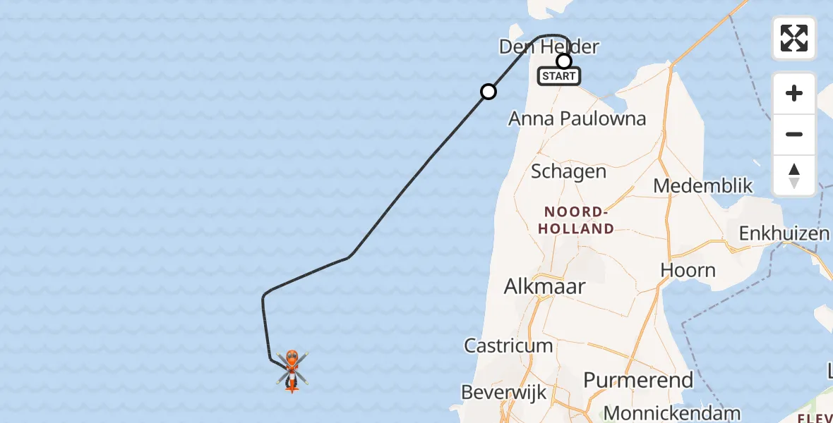 Vluchtroute Kustwachthelikopter Vliegveld De Kooy - , 31 maart 2025, 18:11