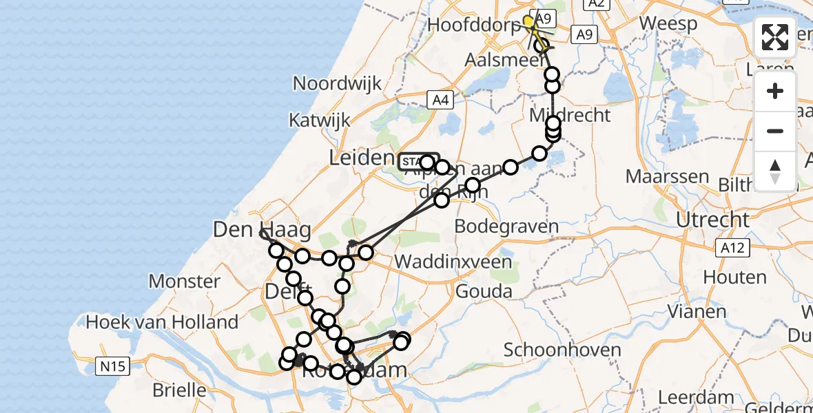 Routekaart van de vlucht: Politiehelikopter naar Aalsmeer, Batelaan