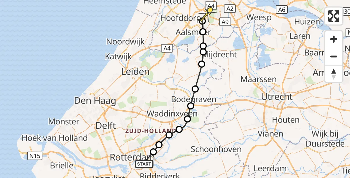 Routekaart van de vlucht: Politiehelikopter naar Schiphol, Abram van Rijckevorselweg