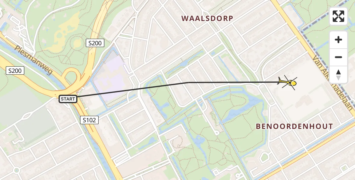 Vluchtroute Politiehelikopter van Den Haag naar Den Haag