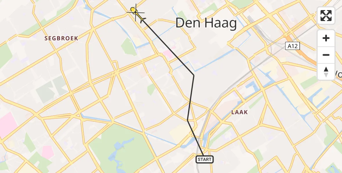 Routekaart van de vlucht: Politiehelikopter naar Den Haag, Jan Lievensstraat