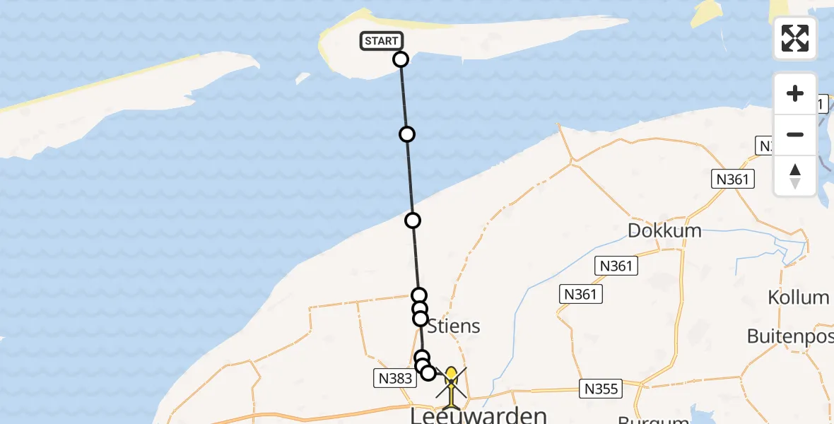 Routekaart van de vlucht: Ambulancehelikopter naar Vliegbasis Leeuwarden, Pollen