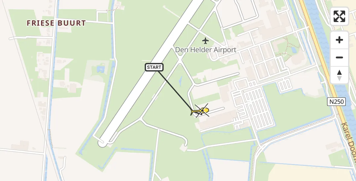 Vluchtroute Kustwachthelikopter van Vliegveld De Kooy naar Vliegveld De Kooy