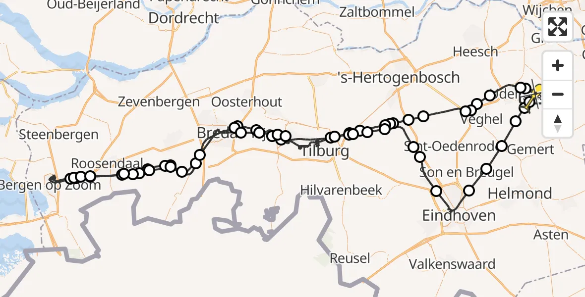 Vluchtroute Politiehelikopter van Vliegbasis Volkel naar Vliegbasis Volkel