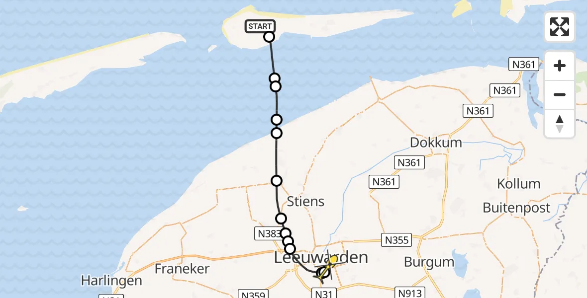 Routekaart van de vlucht: Ambulancehelikopter naar Leeuwarden, Smitteweg