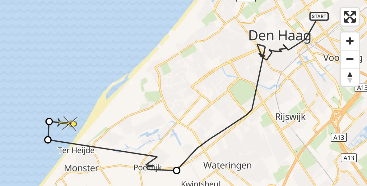 Routekaart van de vlucht: Politiehelikopter naar Monster, Hendrick Hamelstraat