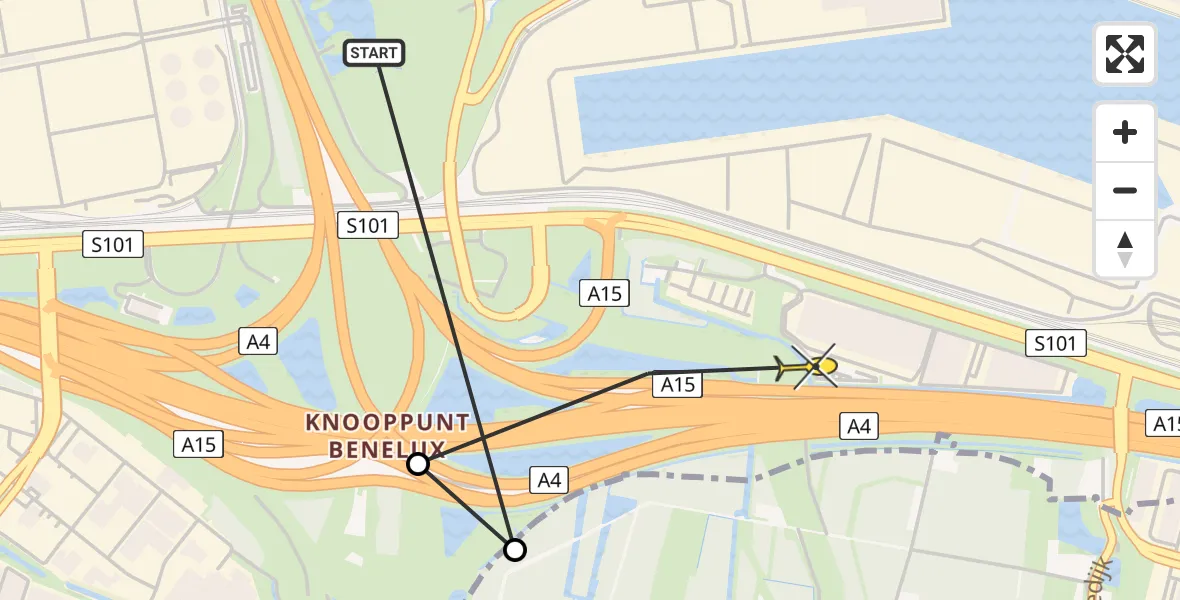 Routekaart van de vlucht: Politiehelikopter naar Pernis, Seattleweg