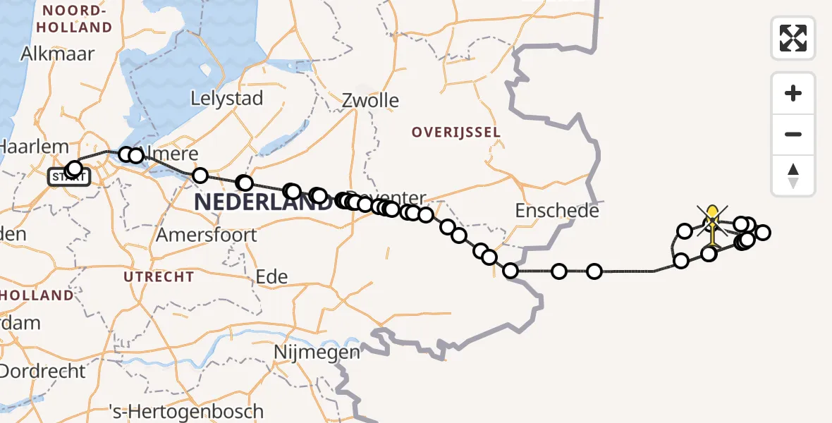Vluchtroute Politiehelikopter van Schiphol naar 