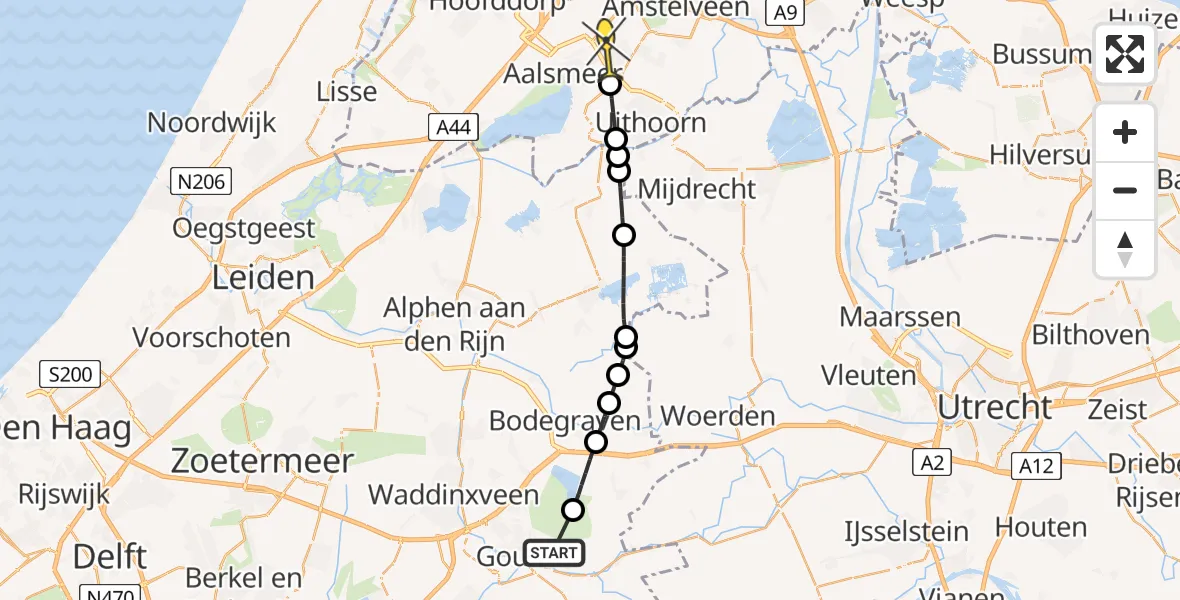 Routekaart van de vlucht: Politiehelikopter naar Aalsmeer, Nieuwenbroeksedijk