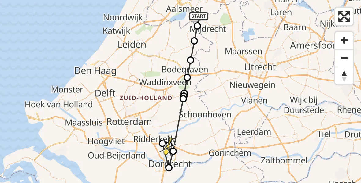 Routekaart van de vlucht: Politiehelikopter naar Alblasserdam, Zijdelveld