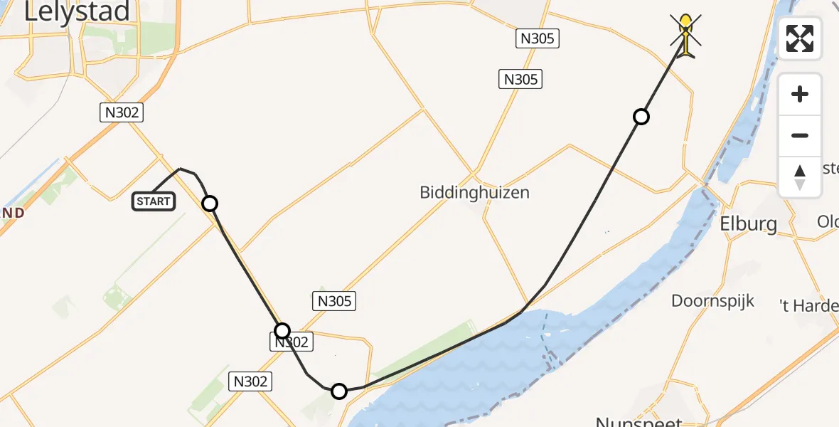 Routekaart van de vlucht: Traumahelikopter naar Dronten, Arendweg