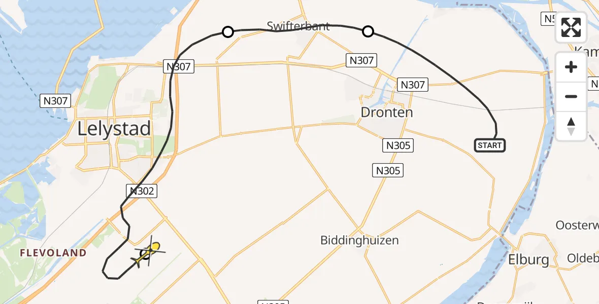Routekaart van de vlucht: Traumahelikopter naar Lelystad Airport, Oudebosweg