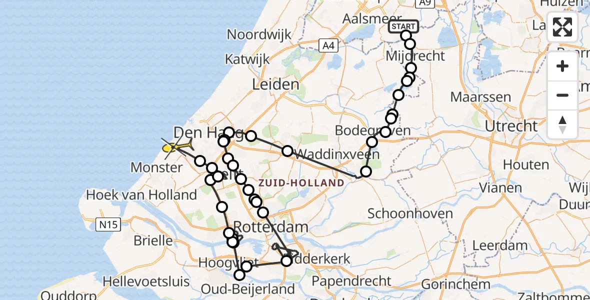 Routekaart van de vlucht: Politiehelikopter naar Den Haag, Thamerweg