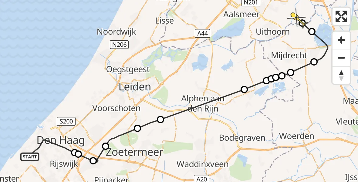 Routekaart van de vlucht: Politiehelikopter naar Ouderkerk aan de Amstel, Donker Curtiusstraat