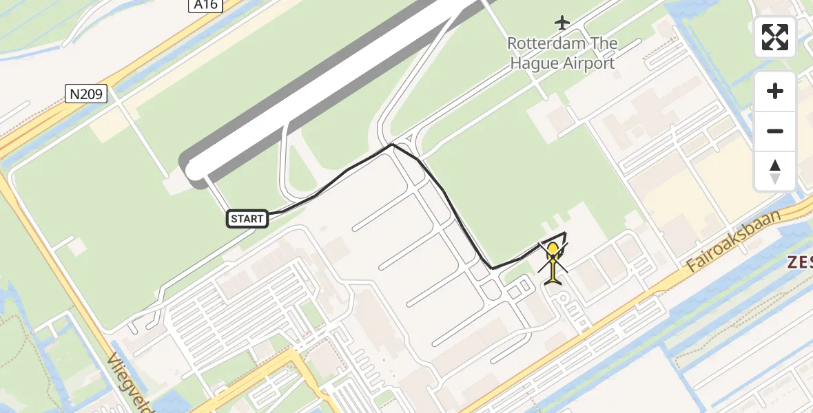 Routekaart van de vlucht: Kustwachthelikopter naar Rotterdam The Hague Airport, Fornebubaan