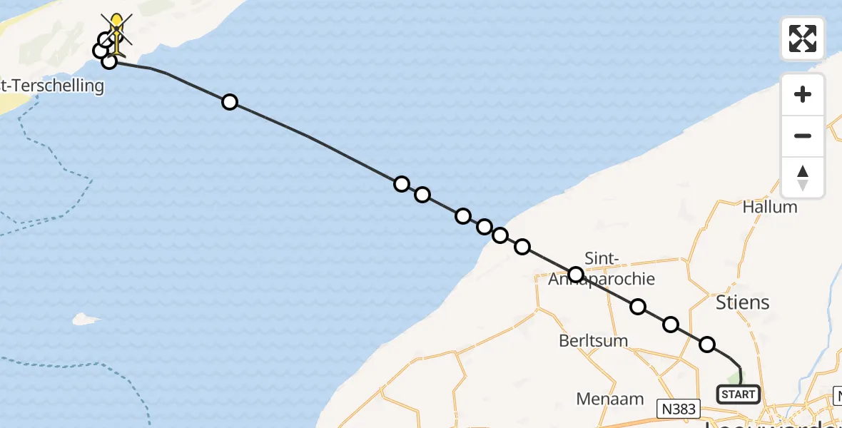 Routekaart van de vlucht: Ambulancehelikopter naar Midsland, Keegsdijkje