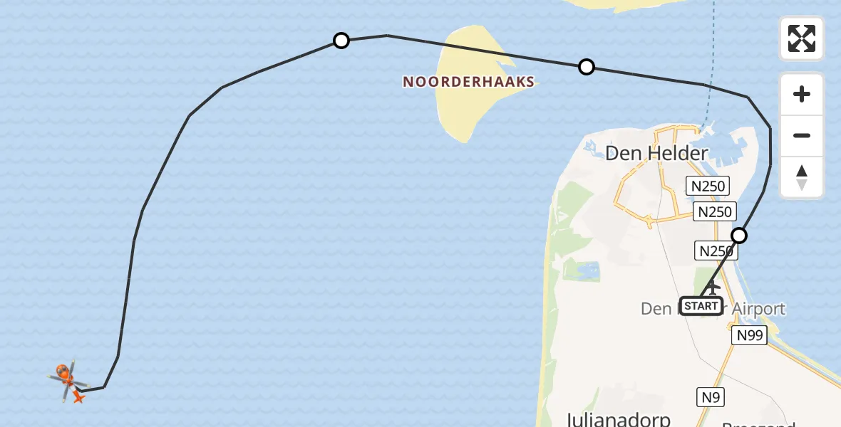 Vluchtroute Kustwachthelikopter Vliegveld De Kooy - , 03 april 2025, 12:23