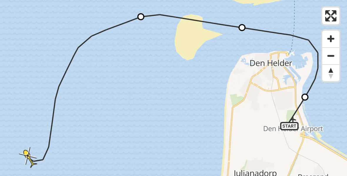 Routekaart van de vlucht: Kustwachthelikopter naar Oostoeverweg