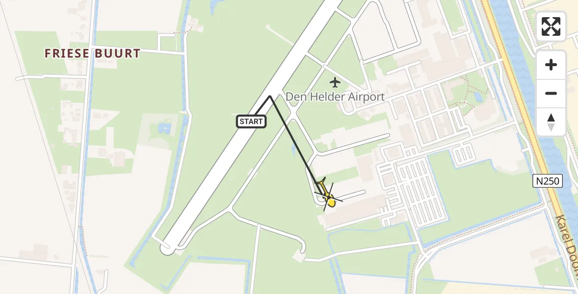 Routekaart van de vlucht: Kustwachthelikopter naar Vliegveld De Kooy, Luchthavenweg
