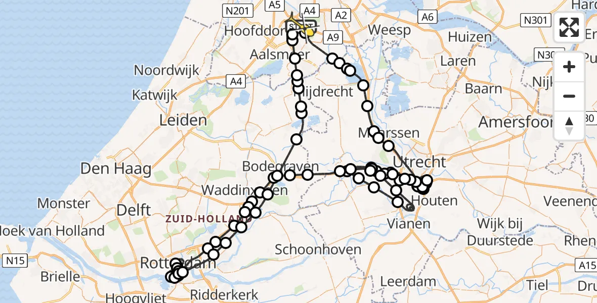 Vluchtroute Politiehelikopter van Schiphol naar Schiphol