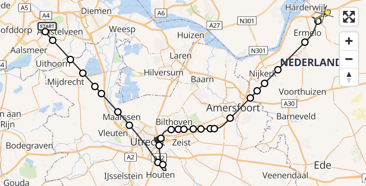 Routekaart van de vlucht: Politiehelikopter naar Harderwijk, Amsterdam-Bataviaweg
