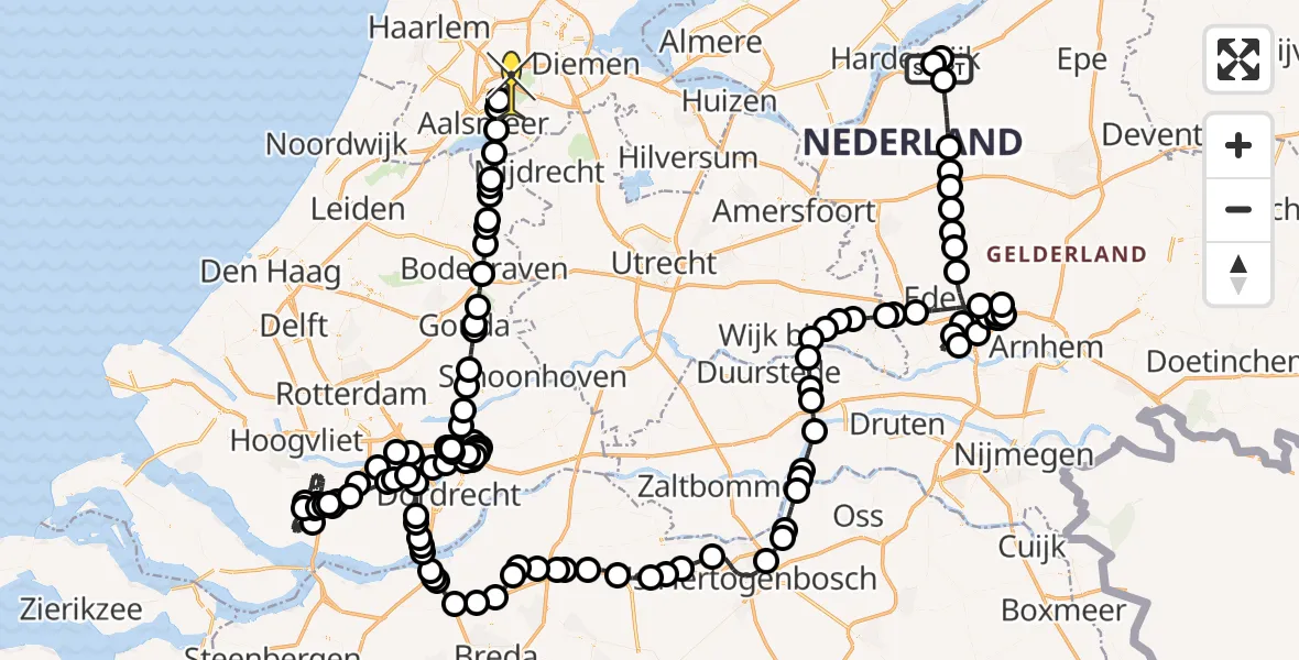 Routekaart van de vlucht: Politiehelikopter naar Schiphol, Molenweg