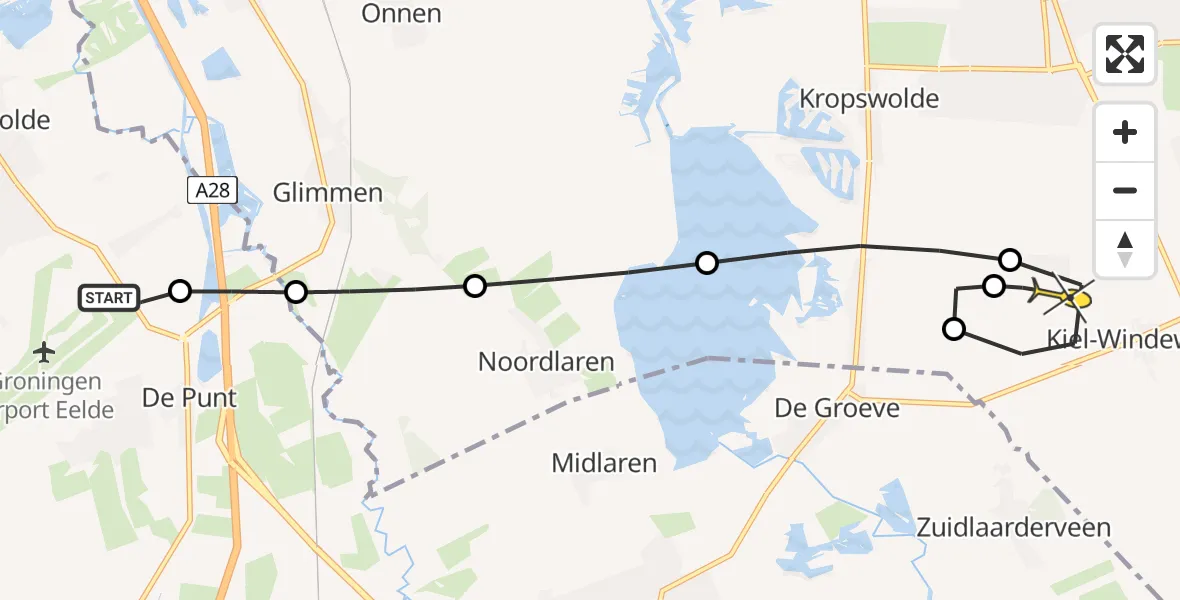 Routekaart van de vlucht: Lifeliner 4 naar Kiel-Windeweer, Burgemeester J.G. Legroweg