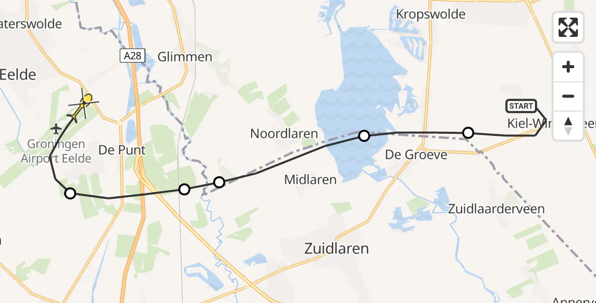 Routekaart van de vlucht: Lifeliner 4 naar Groningen Airport Eelde, Zuidlaarderweg