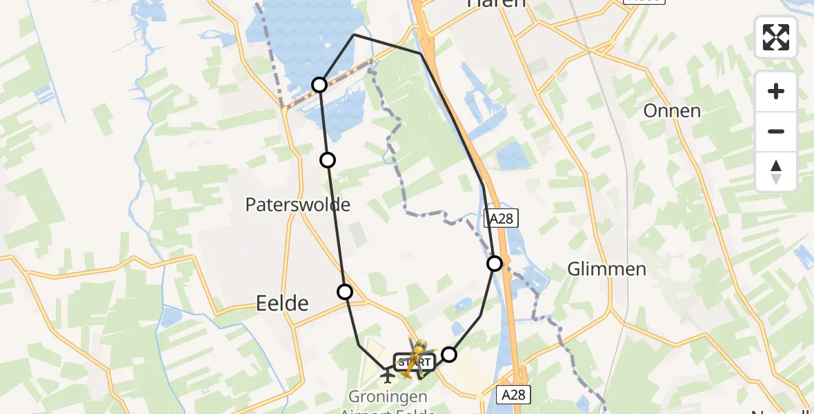 Vluchtroute Traumahelikopter Groningen Airport Eelde - Groningen Airport Eelde, 04 april 2025, 06:11