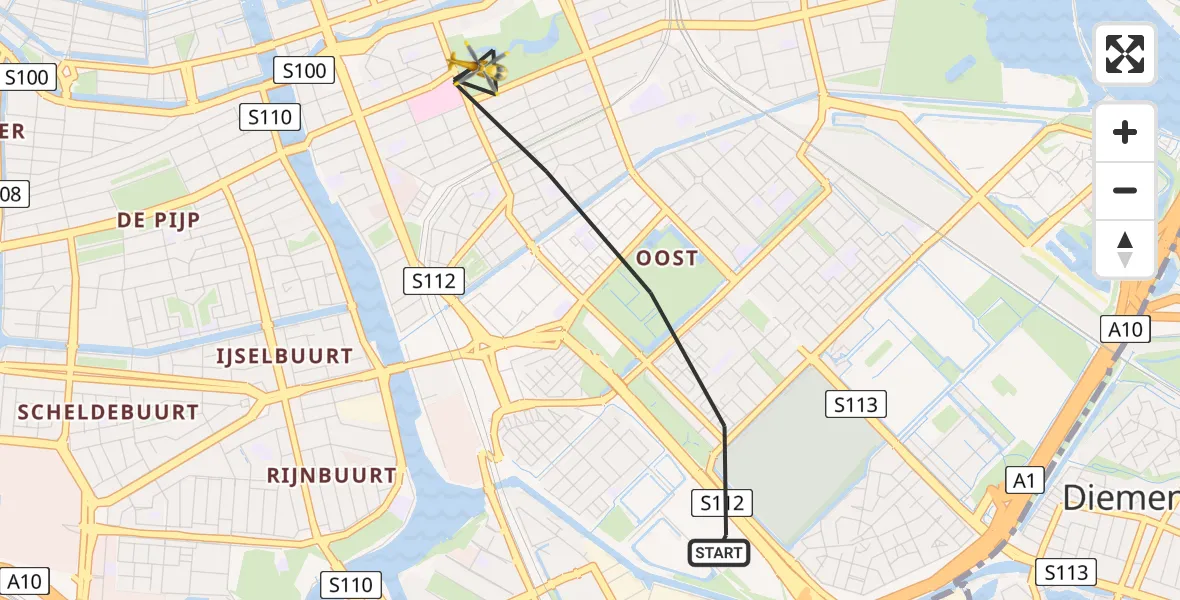 Vluchtroute Traumahelikopter Amsterdam - Amsterdam, 04 april 2025, 07:01